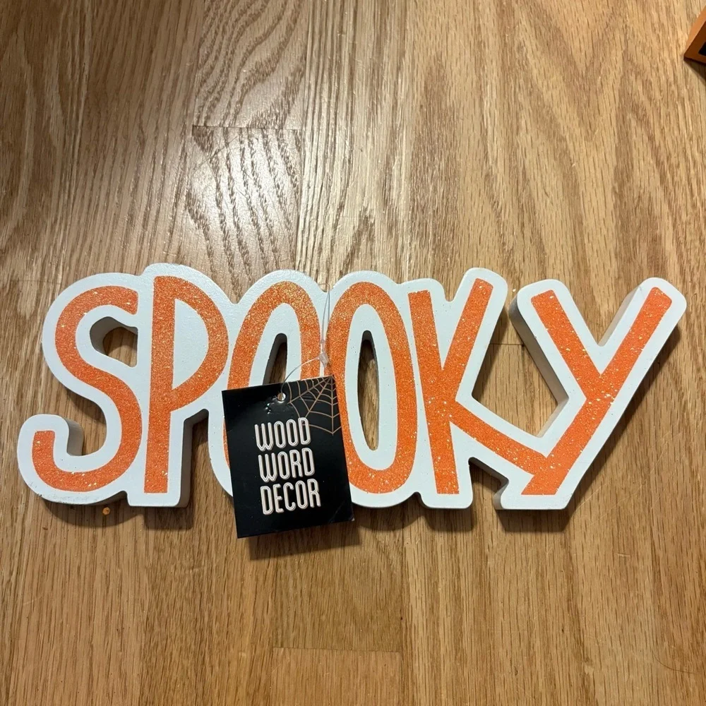 Spooky Tricks Wood Word Decor NEW Halloween Green White